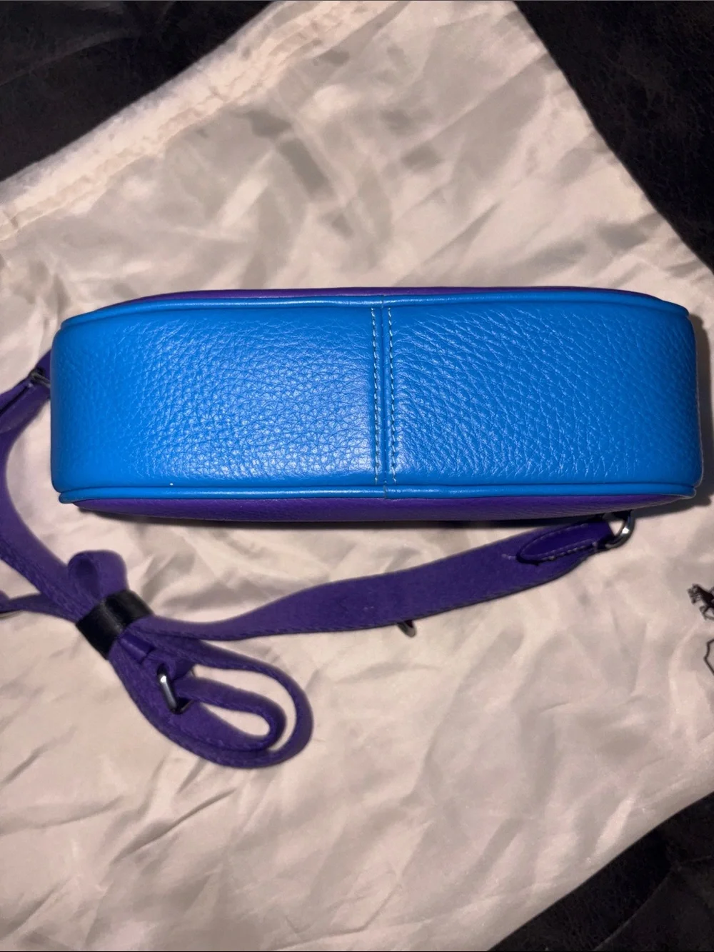 Coach Purple Leather Crossbody with Blue Trim and Green Accent